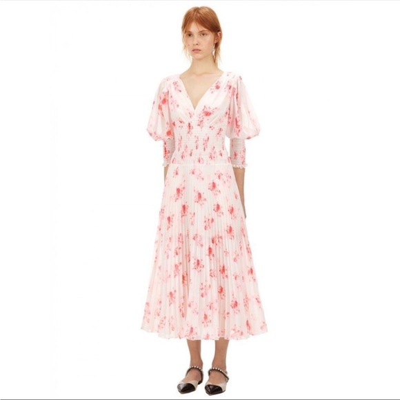 NWT Self-Portrait Floral Print Pleated Midi Dress US size 2 - Picture 7 of 13